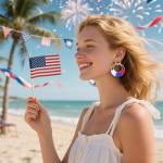 Raffia Hoop Earrings for Women Boho 4th of July Patriotic Earrings Statement USA Independence Day Earrings the United Rattan Dangle Drop Earring Trendy American Jewelry Accessories