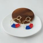 Raffia Hoop Earrings for Women Boho 4th of July Patriotic Earrings Statement USA Independence Day Earrings the United Rattan Dangle Drop Earring Trendy American Jewelry Accessories