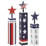 COCHIE 4th of July Decorations Set, Red White Blue Decor, Wooden Patriotic Memorial Day Tiered Tray Decor, Labor Day Decorations, Fourth of July Decoration for Home Office Table (Flag Printed)
