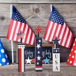 COCHIE 4th of July Decorations Set, Red White Blue Decor, Wooden Patriotic Memorial Day Tiered Tray Decor, Labor Day Decorations, Fourth of July Decoration for Home Office Table (Flag Printed)