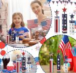 COCHIE 4th of July Decorations Set, Red White Blue Decor, Wooden Patriotic Memorial Day Tiered Tray Decor, Labor Day Decorations, Fourth of July Decoration for Home Office Table (Flag Printed)