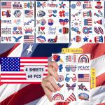 Fourth Of July Patriotic Temporary Tattoos - Memorial Day Decorations Party Favors 4th of July Decorations Party Supplies 4th of July Gift Patriotic Accessories Independence Day Red White Blue USA