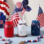 Domensi 4th of July Patriotic Table Decoration Set Rustic Mason Jar Tea Light Candle Holders with String Lights for Independence Day Centerpiece Transparent Mason Jars Labor Day Supplies