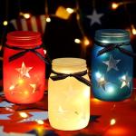 Domensi 4th of July Patriotic Table Decoration Set Rustic Mason Jar Tea Light Candle Holders with String Lights for Independence Day Centerpiece Transparent Mason Jars Labor Day Supplies