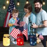 Domensi 4th of July Patriotic Table Decoration Set Rustic Mason Jar Tea Light Candle Holders with String Lights for Independence Day Centerpiece Transparent Mason Jars Labor Day Supplies