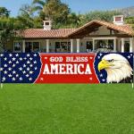 BlissYard God Bless America Banner 4th of July Decorations Eagle National Independence Day Yard Sign Banner 118 x 20 inch Hanging Decor Porch Balcony Backyard Lawn Garden Memorial Day Decor