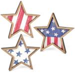 COCHIE 4th of July Decorations Wooden Stars, Patriotic Memorial Day Star Tiered Tray Decor Set of 3, Fourth of July Red White Blue Decoration for Home Office Table Shelf (Flag Retro)