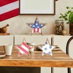COCHIE 4th of July Decorations Wooden Stars, Patriotic Memorial Day Star Tiered Tray Decor Set of 3, Fourth of July Red White Blue Decoration for Home Office Table Shelf (Flag Retro)