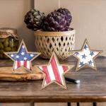 COCHIE 4th of July Decorations Wooden Stars, Patriotic Memorial Day Star Tiered Tray Decor Set of 3, Fourth of July Red White Blue Decoration for Home Office Table Shelf (Flag Retro)
