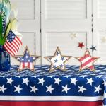 COCHIE 4th of July Decorations Wooden Stars, Patriotic Memorial Day Star Tiered Tray Decor Set of 3, Fourth of July Red White Blue Decoration for Home Office Table Shelf (Flag Retro)