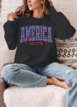 American Oversized Sweatshirt Women USA Shirt Patriotic Tshirt Casual Long Sleeve Pullover 4th of July Tee Tops Grey