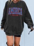 American Oversized Sweatshirt Women USA Shirt Patriotic Tshirt Casual Long Sleeve Pullover 4th of July Tee Tops Grey