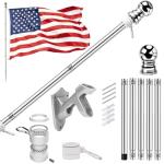 ZNNOPAX Ameriican Flag Pole Kit, Flag Pole with 3x5ft American Flag, 5 Ft Aluminum No Tangle Spinning Pole and Multi-Position Flag Pole Bracket (Silver)