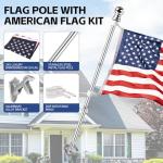 ZNNOPAX Ameriican Flag Pole Kit, Flag Pole with 3x5ft American Flag, 5 Ft Aluminum No Tangle Spinning Pole and Multi-Position Flag Pole Bracket (Silver)