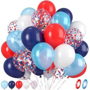 Red and Blue Balloons, 50pcs 12 Inch Navy Pearl Light Latex Balloon Confetti for Birthday Britain Sporting White 4th of July Independence Day Party Decorations