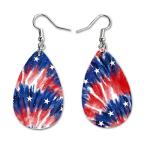 4th of July USA Dangle Earrings Set | Cute Girls Womens Jewelry Earings | Double Sided Print | Holiday Gifts | Independence Day Summer Decorations | Gnome Tie Dye Flag Red White Blue Patriotic