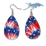 4th of July USA Dangle Earrings Set | Cute Girls Womens Jewelry Earings | Double Sided Print | Holiday Gifts | Independence Day Summer Decorations | Gnome Tie Dye Flag Red White Blue Patriotic