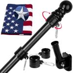 American Flag 3x5 FT with Pole Kit, 6FT Tangle Free Black Flagpole, Heavy Duty Spun Polyester US Flag with Embroidered Stars, Sewn Stripes, Brass Grommets, and Mounting Bracket for Outside House