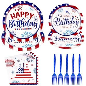 96Pcs Veterans Day Plates and Napkins Party Supplies Veterans Patriotic Party Decorations 4th of July Disposable Paper Plates American Flag Tableware Sets for Independence Memorial Day Serves 24