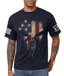 KESIHAN American Flag Skull Punisher Shirt Short Sleeve Men's Patriotic Graphic T-Shirt