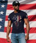 KESIHAN American Flag Skull Punisher Shirt Short Sleeve Men's Patriotic Graphic T-Shirt