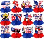Memorial Day Decorations,12pcs Memorial Day Decor Honeycomb Centerpieces Blue and Red Patriotic Decorations Centerpieces for Memorial Day Party Decorations