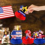 Memorial Day Decorations,12pcs Memorial Day Decor Honeycomb Centerpieces Blue and Red Patriotic Decorations Centerpieces for Memorial Day Party Decorations