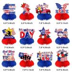 Memorial Day Decorations,12pcs Memorial Day Decor Honeycomb Centerpieces Blue and Red Patriotic Decorations Centerpieces for Memorial Day Party Decorations