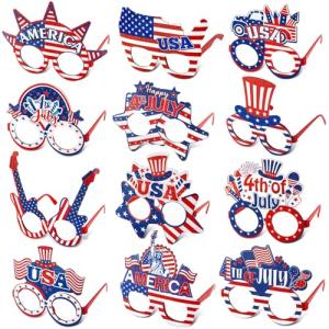 12 Pcs 4th of July Glasses Patriotic Party Sunglasses American Flag Eyewear for Independence Day Party Favors Red White and Blue Photo Booth Props for 4th of July Accessories Memorial Day Decorations