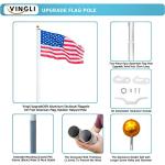 VINGLI Upgraded 20FT Sectional Aluminum Flagpole, Thick Tube Halyard Flag Pole,Kit Free 27~33mph 3'x5' USA American Flag Golden Ball Top Halyard Rope PVC Sleeve,Outdoor Residential Garden Gazebo