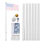VINGLI Upgraded 20FT Sectional Aluminum Flagpole, Thick Tube Halyard Flag Pole,Kit Free 27~33mph 3'x5' USA American Flag Golden Ball Top Halyard Rope PVC Sleeve,Outdoor Residential Garden Gazebo