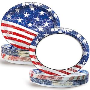 50 PCS Patriotic Oval Paper Plates Large 11’’ Disposable American Flag Party Decorations 4th of July Independence Day Supplies Favor for Memorial Day Picnic All Occasion Dinner Party Tableware Set