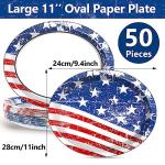 50 PCS Patriotic Oval Paper Plates Large 11’’ Disposable American Flag Party Decorations 4th of July Independence Day Supplies Favor for Memorial Day Picnic All Occasion Dinner Party Tableware Set