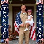 Veterans Day Decorations, Thank You Veterans Porch Banners, 30x180CM Veterans Day American Flag Patriotic Decoration for Outdoor Hanging Decor