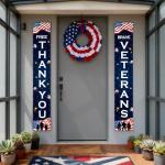 Veterans Day Decorations, Thank You Veterans Porch Banners, 30x180CM Veterans Day American Flag Patriotic Decoration for Outdoor Hanging Decor