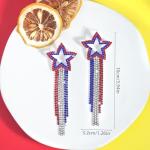 Mintolex 4th of July Star Tassel Earrings Patriotic Rhinestone Dangle Earrings for Women Boho Long Drop Crystal American Flag Jewelry for Independence Day, Hollow Star
