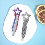 Mintolex 4th of July Star Tassel Earrings Patriotic Rhinestone Dangle Earrings for Women Boho Long Drop Crystal American Flag Jewelry for Independence Day, Hollow Star