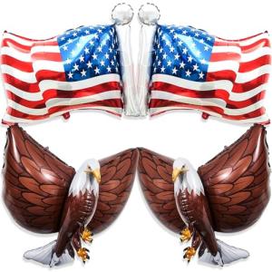 4 PCS American Flag Balloons Eagles Balloon, Large 3D Eagle Balloon Patriotic Balloons for 4th of July Party Decorations Red White Blue Decorations