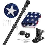 American Flag Pole Kit for House Outside - Black Metal Flagpole 6 FT with Tangle Free Design - 3x5 Embroidered US Flag, Holder Bracket, Ultra Durable Steel for Porch, Tree and More Residential