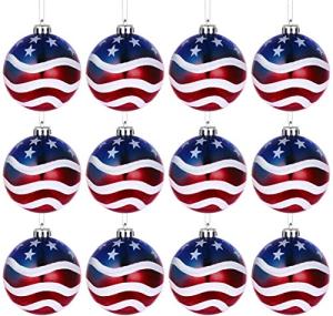 12pcs 3-1/4" (80mm) Patriotic Christmas Ball Ornament, American Flag Hanging Ball, USA Independence Day Fourth of July Party Decor, Holiday Wedding Christmas Tree Decorations