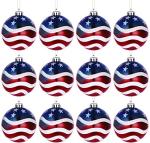12pcs 3-1/4" (80mm) Patriotic Christmas Ball Ornament, American Flag Hanging Ball, USA Independence Day Fourth of July Party Decor, Holiday Wedding Christmas Tree Decorations
