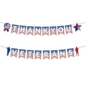 Thank You Veterans Banner, Pre-Strung Veterans Day Party Backdrop Decorations American Flag Soldier Design Patriotic Theme Banner to Honor Our Heroes for Outdoor Indoor Decor