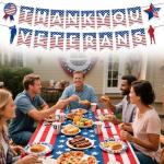 Thank You Veterans Banner, Pre-Strung Veterans Day Party Backdrop Decorations American Flag Soldier Design Patriotic Theme Banner to Honor Our Heroes for Outdoor Indoor Decor