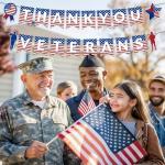 Thank You Veterans Banner, Pre-Strung Veterans Day Party Backdrop Decorations American Flag Soldier Design Patriotic Theme Banner to Honor Our Heroes for Outdoor Indoor Decor