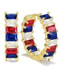 Lourny Crystal Hoop Earrings for Women, 18K Gold Plated Chunky CZ Hypoallergenic Trendy Lightweight Earring Multcolors Jewelry Gifts for Women (Patriotic Hoop)