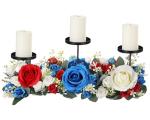 Mumufy 18. 5" Big Patriotic Table Centerpiece Decorations, 4th of July Candle Holder Red White and Blue Artificial Flower Wreath Ring USA American Flag Bow for Independence Memorial Day(Classic Style)