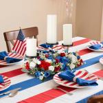 Mumufy 18. 5" Big Patriotic Table Centerpiece Decorations, 4th of July Candle Holder Red White and Blue Artificial Flower Wreath Ring USA American Flag Bow for Independence Memorial Day(Classic Style)