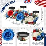 Mumufy 18. 5" Big Patriotic Table Centerpiece Decorations, 4th of July Candle Holder Red White and Blue Artificial Flower Wreath Ring USA American Flag Bow for Independence Memorial Day(Classic Style)