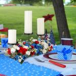 Mumufy 18. 5" Big Patriotic Table Centerpiece Decorations, 4th of July Candle Holder Red White and Blue Artificial Flower Wreath Ring USA American Flag Bow for Independence Memorial Day(Classic Style)