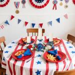 Mumufy 18. 5" Big Patriotic Table Centerpiece Decorations, 4th of July Candle Holder Red White and Blue Artificial Flower Wreath Ring USA American Flag Bow for Independence Memorial Day(Classic Style)